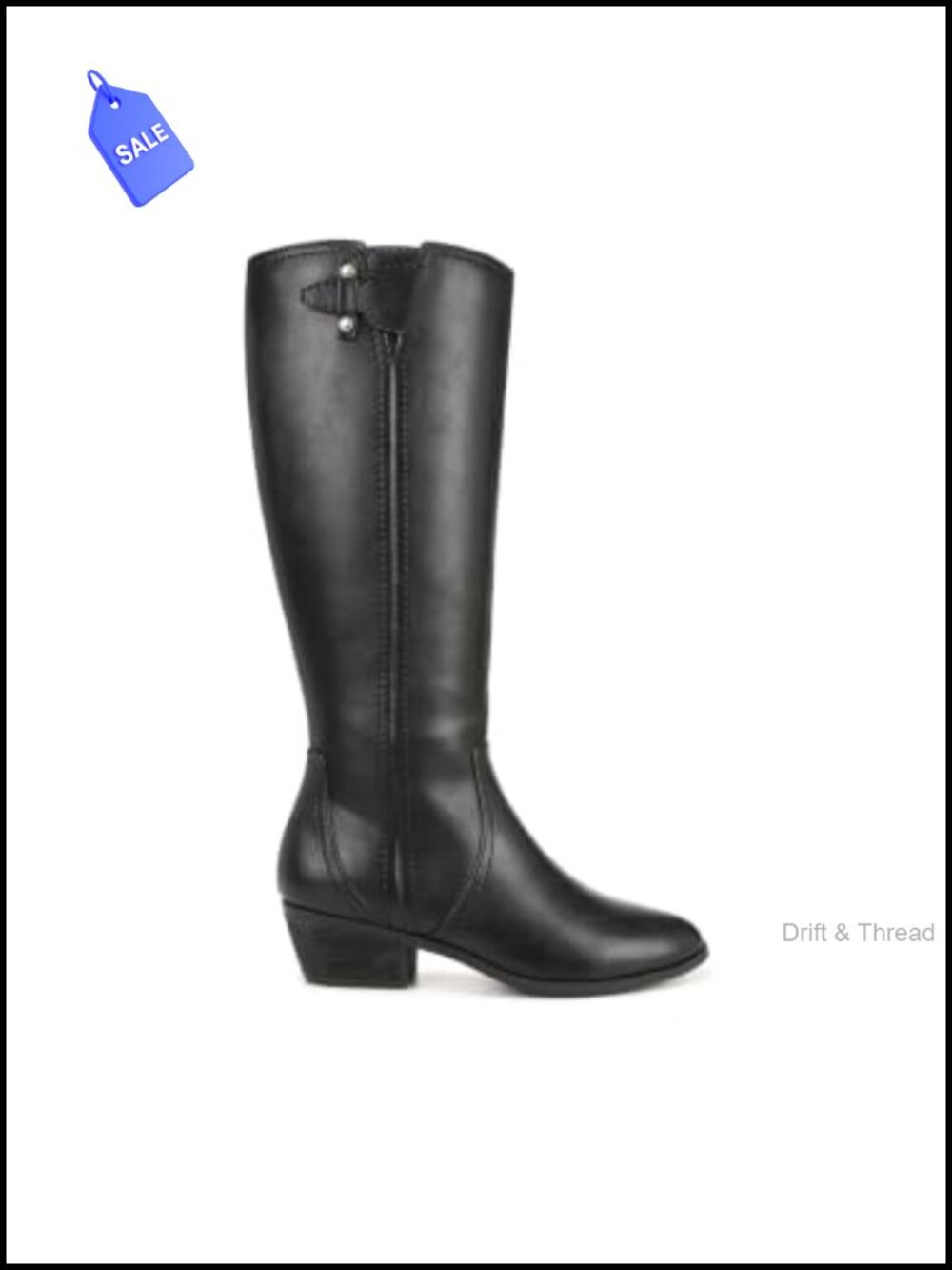 Wide Calf Knee High Riding Boot Faux Leather Block Heel - Picture 5 of 6